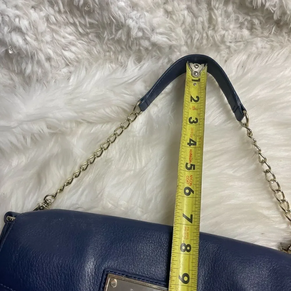 DKNY Melissa leather Navy Blue satchel with silver tone chain strap.